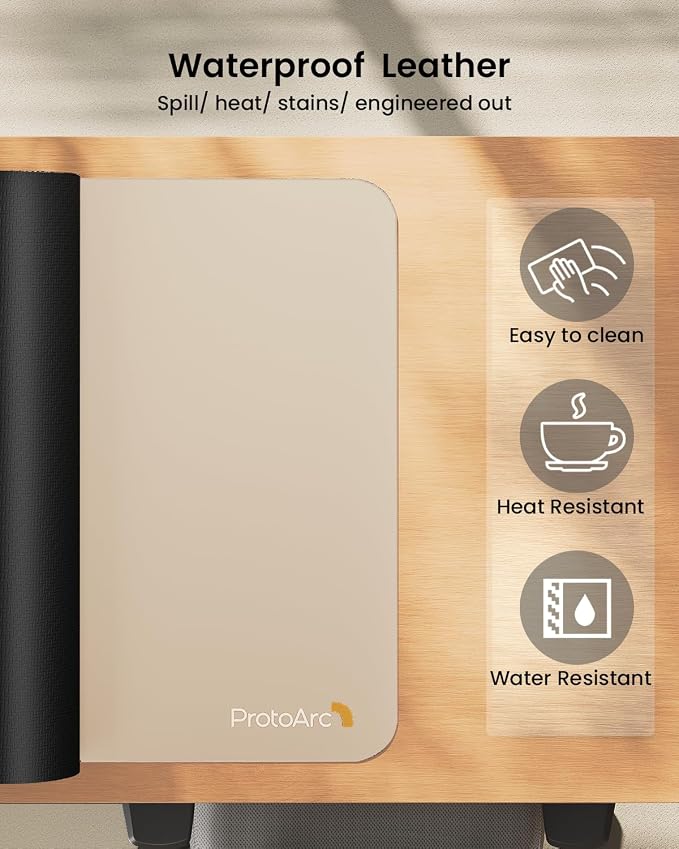 ProtoArc Leather Desk Mat, Large Mouse Pad- 31.5×15.8 inch, Non-Slip PU Leather