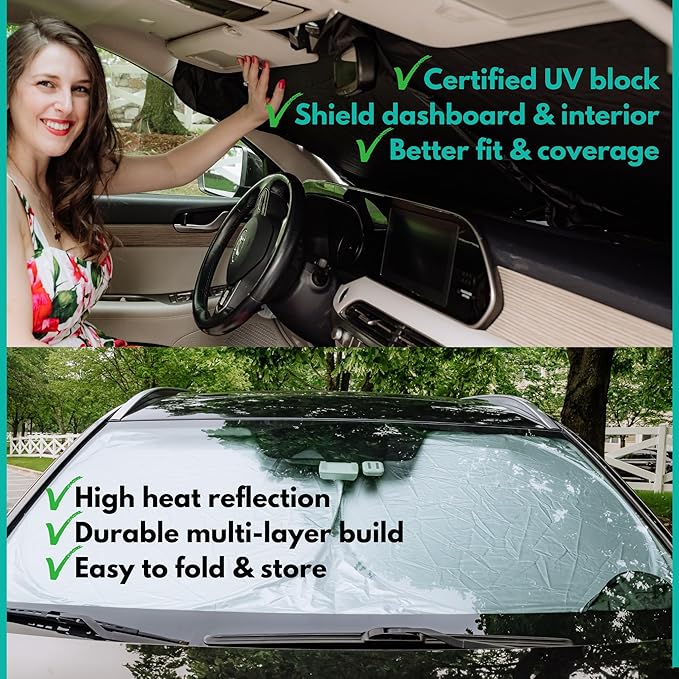 Windshield Sun Shade -Certified 99.87% UVB & 99.02% UVA Car Sun Shade. Award Winning Sunshade - Patented Technology | Compatible for Volkswagen ID.4 2021-2026 | Car Shades by Kinder Fluff
