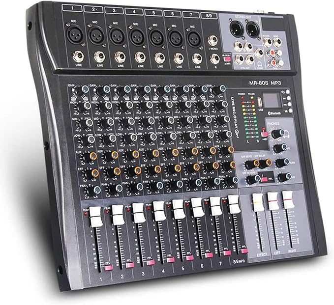 G-MARK MR80S Audio Mixer Interface USB Bluetooth Mixing Console 8 Channel 48V