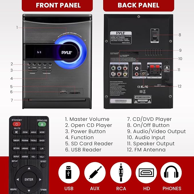 Pyle Home Stereo Shelf System - 30W Wireless BT Streaming