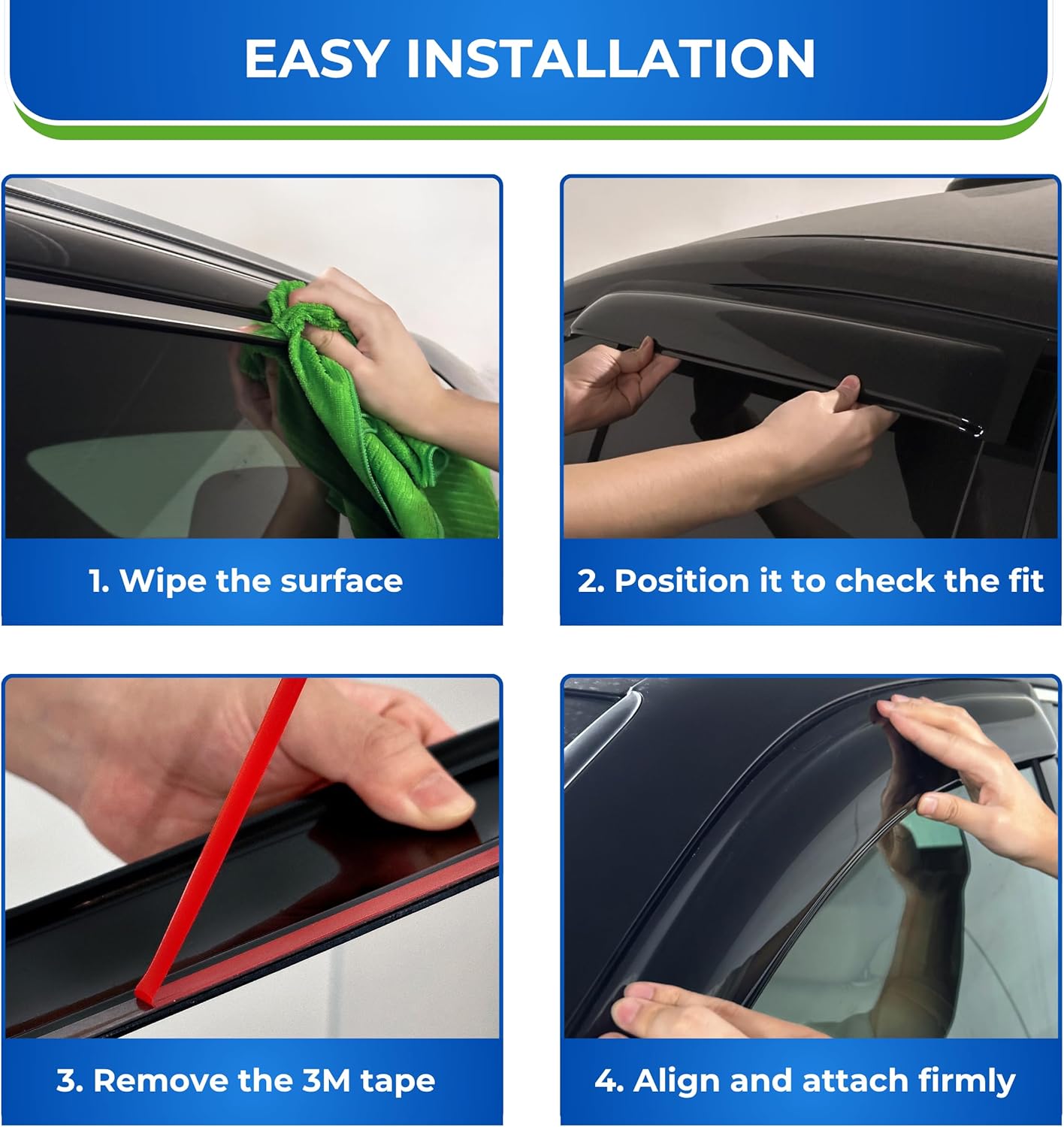 KPY Window Visor Compatible with Volkswagen (VW) Passat 2006-2010, Rain Guard Window Vent Deflectors Tape-On Style, 2006 2007 2008 2009 2010