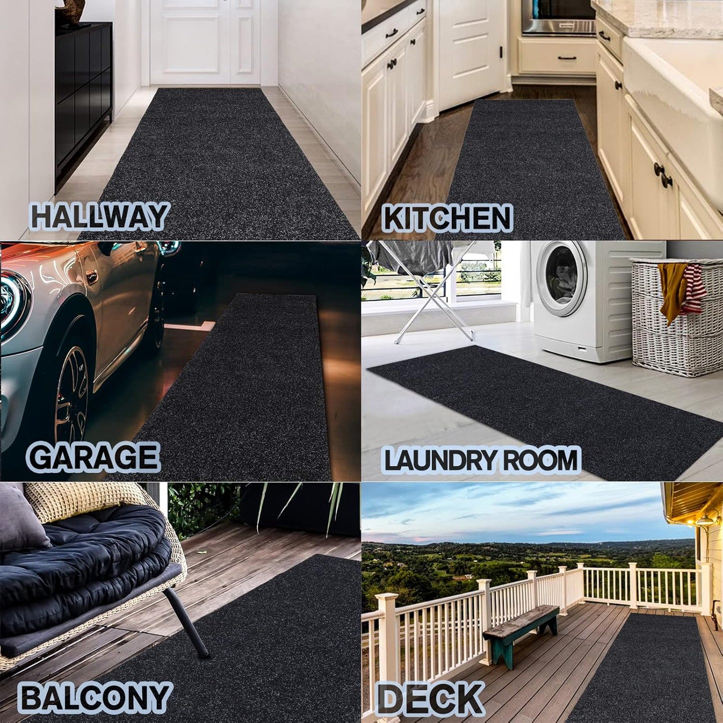 Custom Size Backed Non-Slip Area Rugs Runner, Easy Clean, Waterproof Runner Rugs for Hallway Entryway, Kitchen, Laundry, 3FT x 57FT, Black
