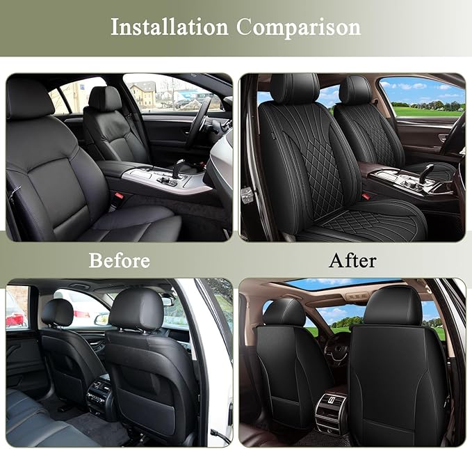 Car Seat Covers Front Pair for Nissan Pathfinder 2011-2024 2025 2026: Breathable Perforated Leather Seat Cover (Black)