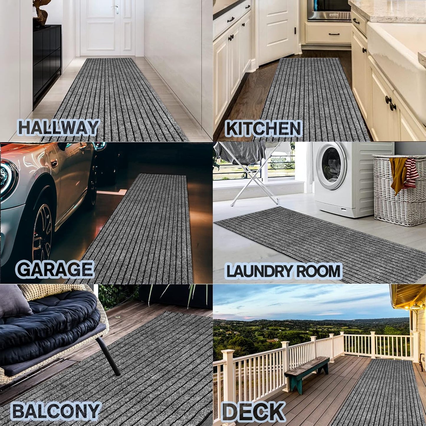 Custom Size Backed Non-Slip Area Rugs Runner, Easy Clean, Waterproof Runner Rugs for Hallway Entryway, Kitchen, Laundry, 4FT x 48FT, Gray Stripe