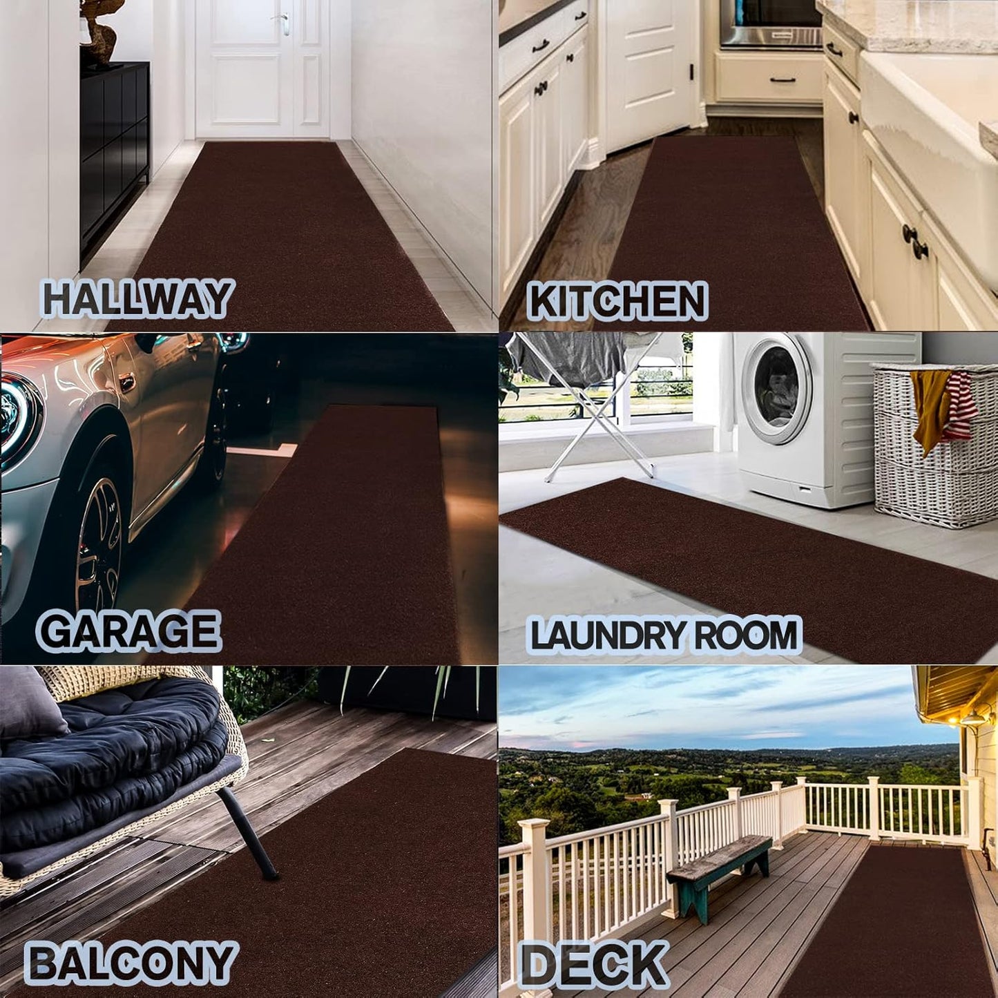 Custom Size Backed Non-Slip Area Rugs Runner, Easy Clean, Waterproof Runner Rugs for Hallway Entryway, Kitchen, Laundry, 4FT x 14FT, Brown