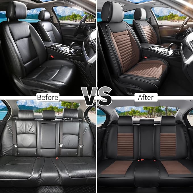Car Seat Covers Full Set Fit for Toyota Camry 2001-2026, Premium Faux Leather Car Seat Protector,Breathable Anti-Slip Full Wrapping Edge Seat Covers(Black&Brown,Full Set)