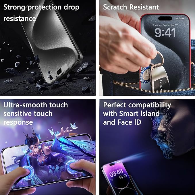 2 Pack Matte Screen Protector for iPhone 14 Pro/iPhone 15 / iPhone 16, 9H