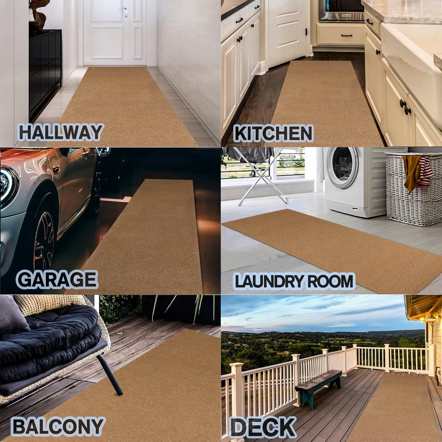 Custom Size Backed Non-Slip Area Rugs Runner, Easy Clean, Waterproof Runner Rugs for Hallway Entryway, Kitchen, Laundry, 3FT x 75FT, Beige