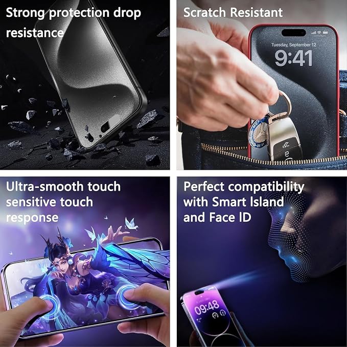 Matte Screen Protector for iPhone 17 Pro 6.3-Inch, Auto Dust Removal, 9H