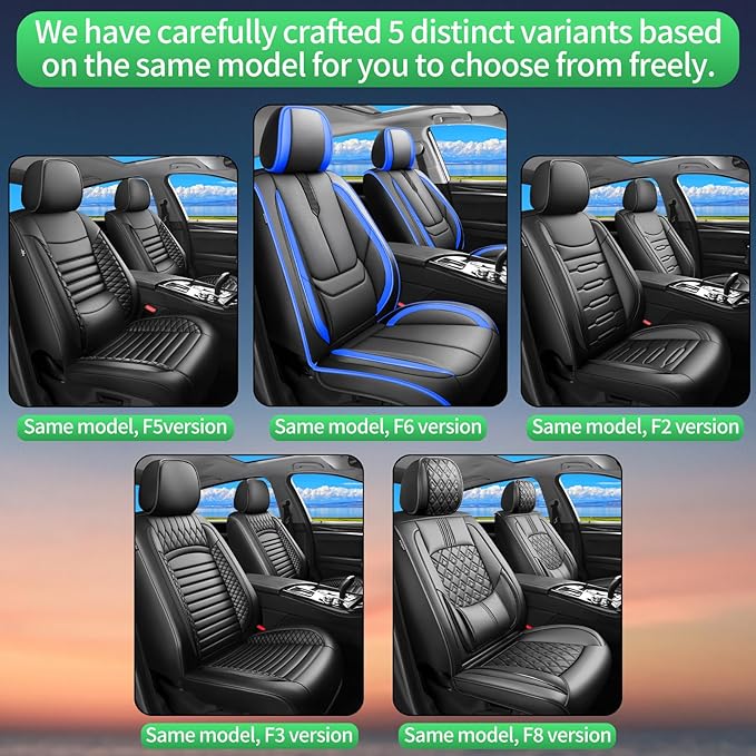 Fit Ioniq Car Seat Covers for Hyundai Ioniq 2017-2024 2025 2026 -Upgraded Premium Waterproof & Breathable Leather,Airbag Compatible,All-Weather Seat Cushion Protector,2 Front/Black-Blue