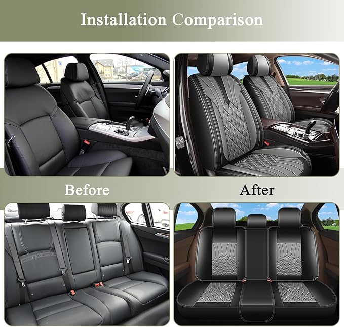 Full Set Car Seat Covers for Nissan Altima 2009-2024 2025 2026 : Breathable Perforated Leather Seat Cover (Black&Grey)