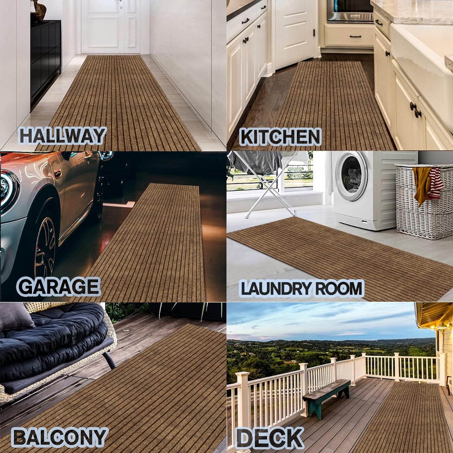 Custom Size Backed Non-Slip Area Rugs Runner, Easy Clean, Waterproof Runner Rugs for Hallway Entryway, Kitchen, Laundry, 4FT x 10FT, Brown Stripe