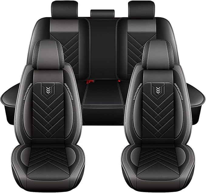AOMSAZTO Car Seat Covers Fit for Cadillac SRX 2010-2016 Full Set Premium Seat Covers Waterproof Leather Automotive Seat Cushion Protector Compatible with Airbag(5 Seats,Grey)