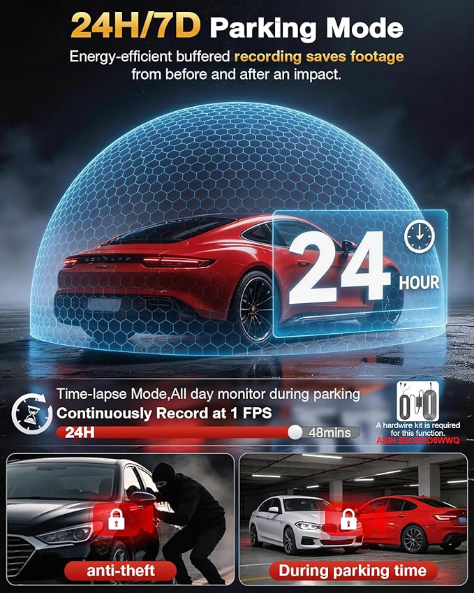 4 Channel 360° Dash Cam Front Rear and Left Right Inside, 4K+1080P*3 Dash Camera for Cars with Free 128GB SD Card, 5.8GHz WiFi-30MB/s, 24H Parking Mode, G-Sensor, GPS, Night Vision, Voice Control