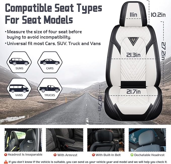 Truck Seat Covers for Ford F250 2011-2026, Waterproof Premium Leather Full Coverage Car Seat Cover, Muscle Sport Style Auto Interior Seat Cover Sets (Front Set/Black White)