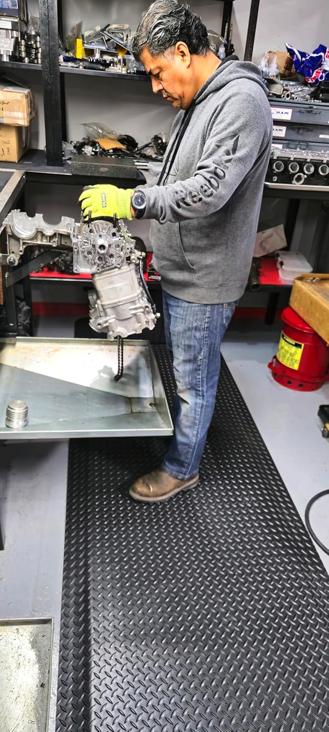 Rhino Mats, American Classic Diamond Anti-Fatigue Mats, Industrial Ergonomic Comfort Standing Mat for Work, Home, Garage, Office, Kitchen or Anywhere (Black 1" Thick, 2 FT. x 9 FT.)