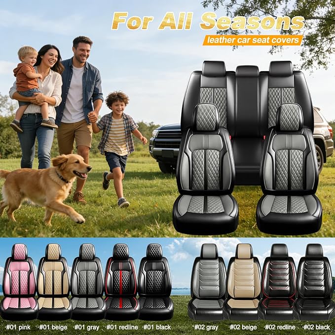 Fit CX-7 Car Seat Covers for Mazda CX7 2006-2012, Full Coverage Leather, Airbag Compatible & Scratch-Resistant, Waterproof All Weather Seat Protector, Full Set, Black+Gray