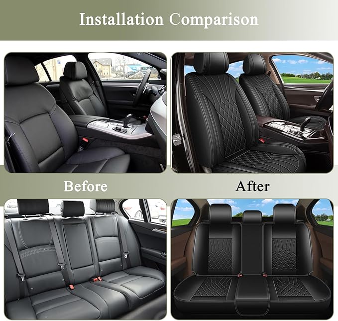 Full Set Car Seat Covers for Nissan Sentra 2008-2025 2026: Breathable Perforated Leather Seat Cover (Black)