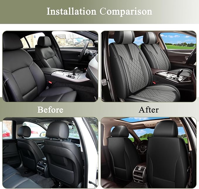 Car Seat Covers Front Pair for Honda Accord 2003-2017: Breathable Perforated Leather Seat Cover (Black&Grey)