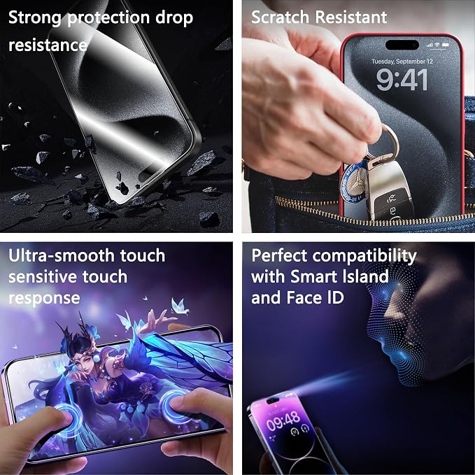 2 Pack Screen Protector for iPhone 12 Pro/iPhon 12, 9H Tempered Glass, Full