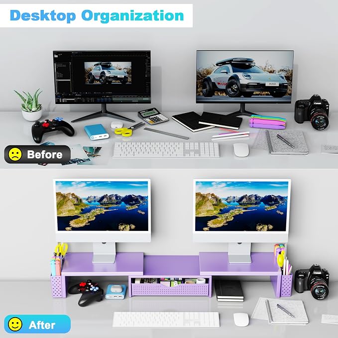 Spacrea Metal Desk Organizers and Accessories, Dual Monitor Stand Riser