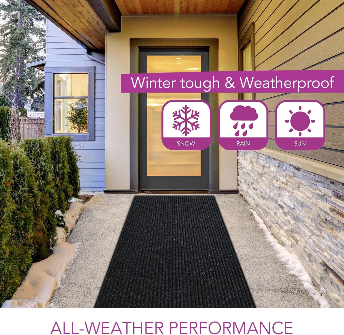 iCustomRug Spartan Weather Warrior Duty Indoor/Outdoor Utility Ribbed in 3ft,4ft,6ft Widths 70 Custom Sizes with Natural Non-Slip Rubber Backing 4'X78' in Black