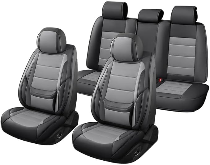 Car Seat Covers Full Set fit for Chevrolet/Chevy HHR 2006-2011 , Premium Faux Leather Waterproof Car Seat Protectors with Lumbar Support, Breathable Anti-Slip Auto Seat Covers(Black&Gray,Full set)