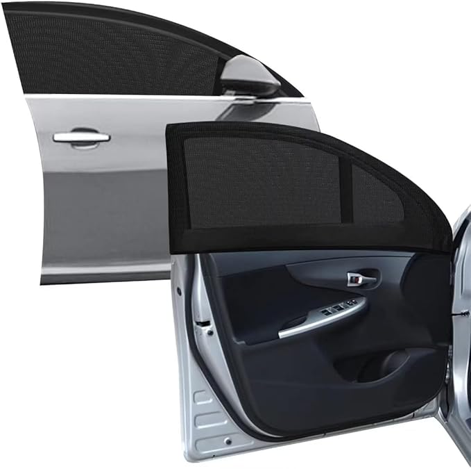 2pcs Car Front Window Sunshade, Breathable Mesh Car Window Screen Streched up to 40", for Night Camping, Privacy Shade