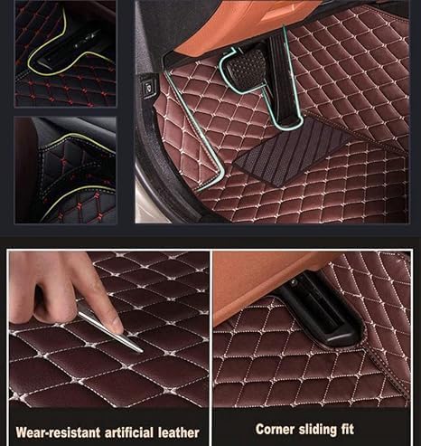 Custom Floor Mats for Cars，Luxury Full Coverage All Weather Car Floor Mats，Leather Car Mat Set ， Floor Mats for 99% of Cars, Trucks & SUVs (Edge Gray Diamond with Black Stripes in The Middle)