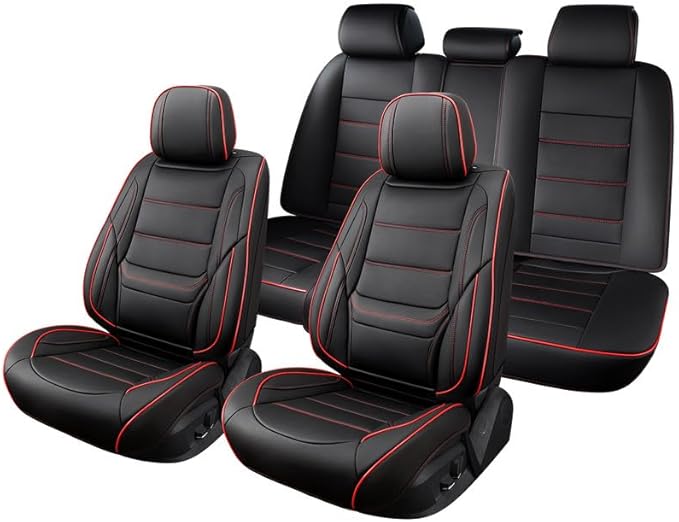Car Seat Covers Full Set Custom Fit for Buick Envista 2024-2026-Luxury Leather with Lumbar Support, Breathable, Waterproof, Anti-Slip, Durable, Easy to Install (Black&Red,Full Set)