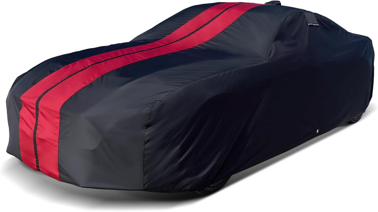 iCarCover Custom Car Cover for Pontiac Bonneville (1954-1958) Waterproof All-Weather Rain Snow UV Sun Protector Full Exterior Indoor Outdoor Car Cover (Stripe - Black/Red)