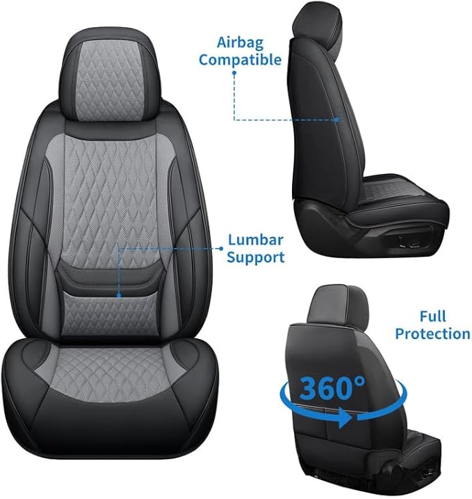 Car Seat Covers Full Set Custom Fit for Ford Edge 2007-2026 - Premium Faux Leather with Lumbar Support | Breathable, Waterproof, Anti-Slip, Durable (Black&Gray,Full Set)