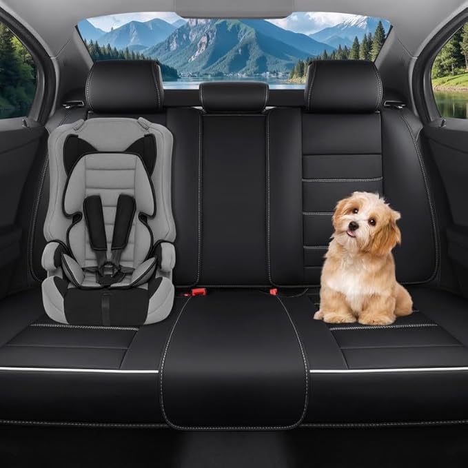 Car Seat Covers Full Set Custom Fit for Ford Escape 2001-2025 2026-Luxury Leather with Lumbar Support, Breathable, Waterproof, Anti-Slip, Durable, Easy to Install (Black&White,Full Set)