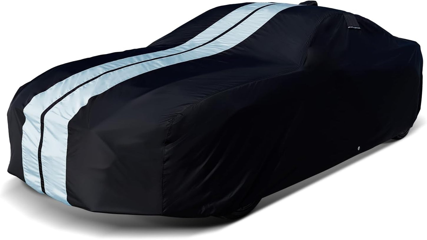iCarCover Custom Car Cover for Pontiac Executive (1967-1970) Waterproof All-Weather Rain Snow UV Sun Protector Full Exterior Indoor Outdoor Car Cover (Stripe - Black/Gray)