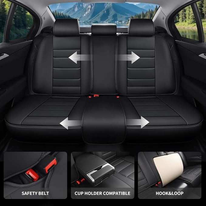 Car Seat Covers Full Set fit for Chevrolet/Chevy HHR 2006-2011 , Premium Faux Leather Waterproof Car Seat Protectors with Lumbar Support, Breathable Anti-Slip Auto Seat Covers Full Set(Black,Full set)