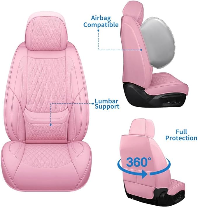 Front Seat Car Seat Covers Custom Fit for Ford Ranger 2000-2026 - Premium Faux Leather with Lumbar Support | Breathable, Waterproof, Anti-Slip, Durable (Pink,Front Seat)