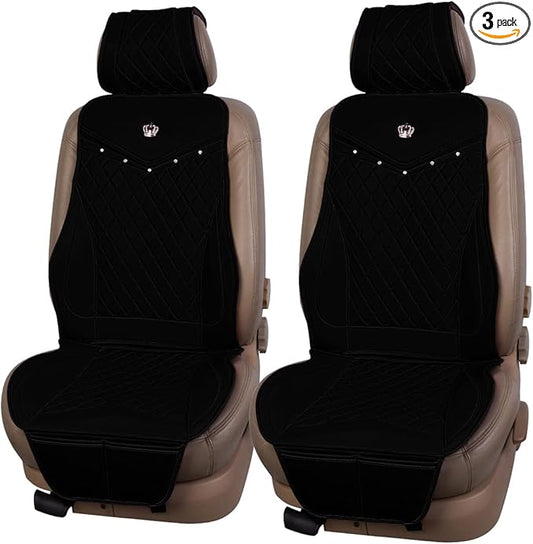 Flying Banner car seat Covers seat Cushions Luxe Fit Faux Leather Easy Installation Vehicles Non Slip Premium (Solid Black, 2 x Front Seat Cover)