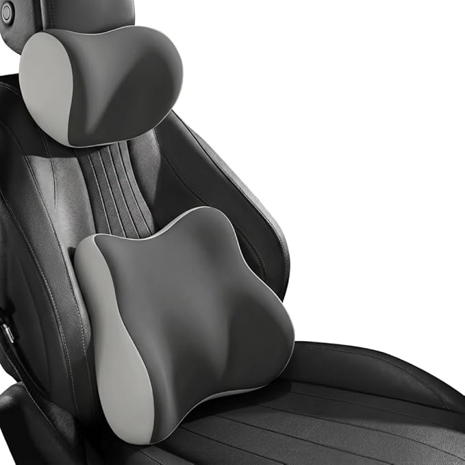 Car Headrest Pillow & Lumbar for Audi Q7 2007-2023, Car Seat Neck Pillow Back Support, Breathable All-Season Automotive Seat Cushions, 2PCS,C Dual Gray