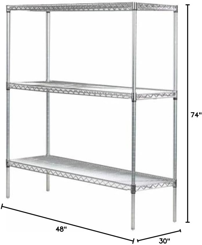 Omega 30" Deep x 48" Wide x 74" High 3 Tier Chrome Starter Shelving Unit
