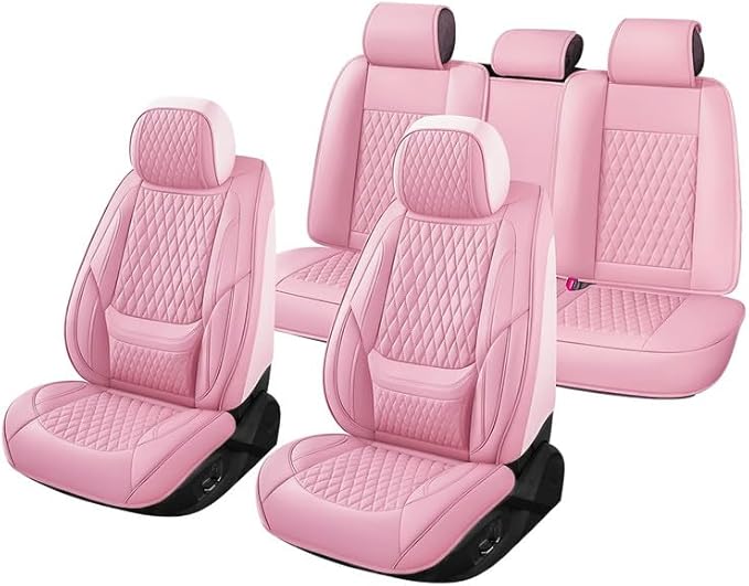 Car Seat Covers Full Set Custom Fit for Pontiac G8 2008-2009 - Premium Faux Leather with Lumbar Support | Breathable, Waterproof, Anti-Slip, Durable (Pink,Full Set)