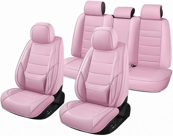 Car Seat Covers Full Set fit for Chevrolet/Chevy HHR 2006-2011 , Premium Faux Leather Waterproof Car Seat Protectors with Lumbar Support, Breathable Anti-Slip Auto Seat Covers Full Set(Pink,Full set)