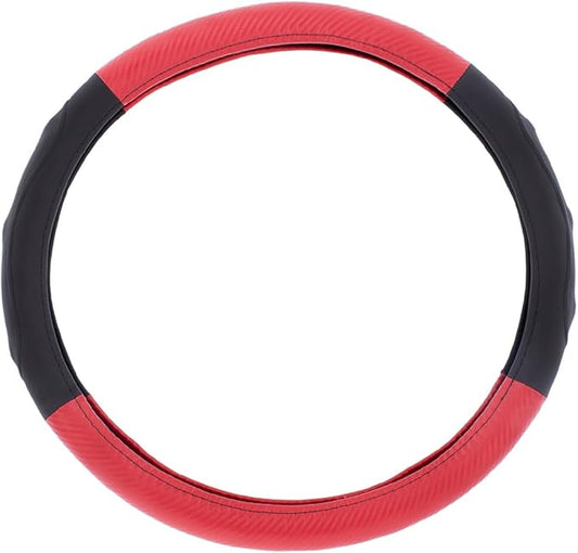 United Pacific 70409 18" Carbon Fiber Pattern Steering Wheel Cover, Engineered Leather Construction, Large Grip – ONE Steering Wheel Cover – Black/Red Carbon Fiber