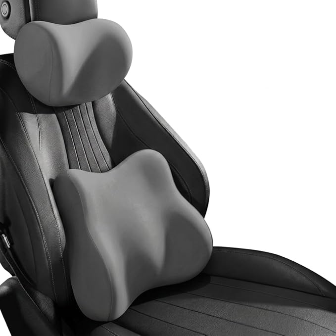 Car Headrest Pillow & Lumbar for Audi A1 A2 A3 A4 A6 A7 A8, Car Seat Neck Pillow Back Support, Breathable All-Season Automotive Seat Cushions, 2PCS,B Gray