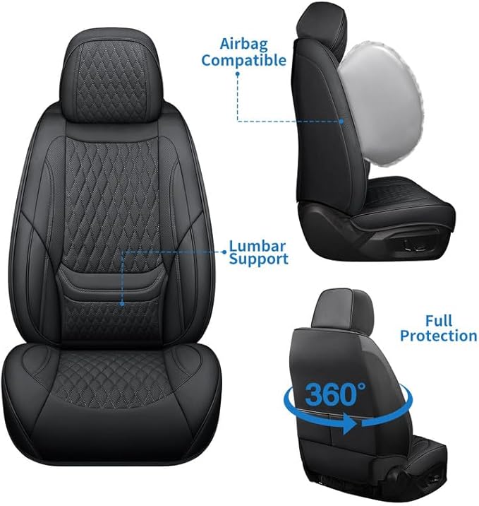 Front Seat Car Seat Covers Custom Fit for Chevrolet/Chevy Blazer 2019-2026 - Premium Faux Leather with Lumbar Support | Breathable, Waterproof, Anti-Slip, Durable (Black,Front Seat)