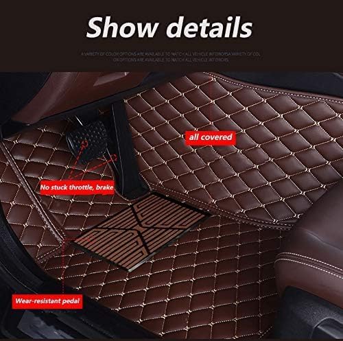 Custom Floor Mats for Cars，Luxury Full Coverage All Weather Car Floor Mats，Leather Car Mat Set ， Floor Mats for 99% of Cars, Trucks & SUVs (Black Double Stitched Edges with Yellow Stripes)