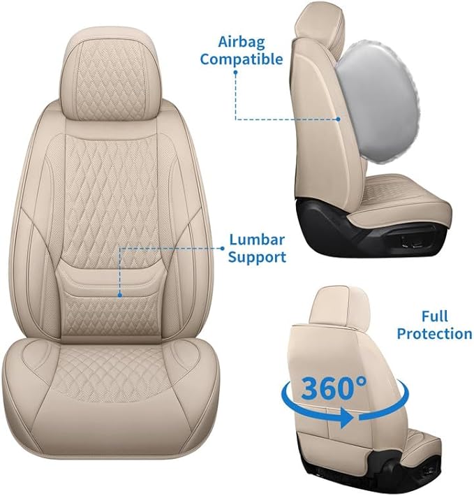 Car Seat Covers Full Set Custom Fit for Ford Taurus 1999-2018 - Premium Faux Leather with Lumbar Support | Breathable, Waterproof, Anti-Slip, Durable (Beige,Full Set)