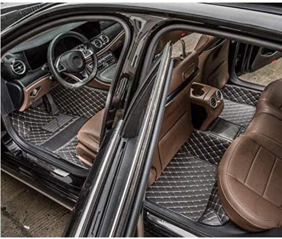 Custom Car Floor Mat Compatible with 97% Car Models Luxury Leather All Weather Waterproof Anti-Skid Full Coverage Car Mats (Yello with Black)
