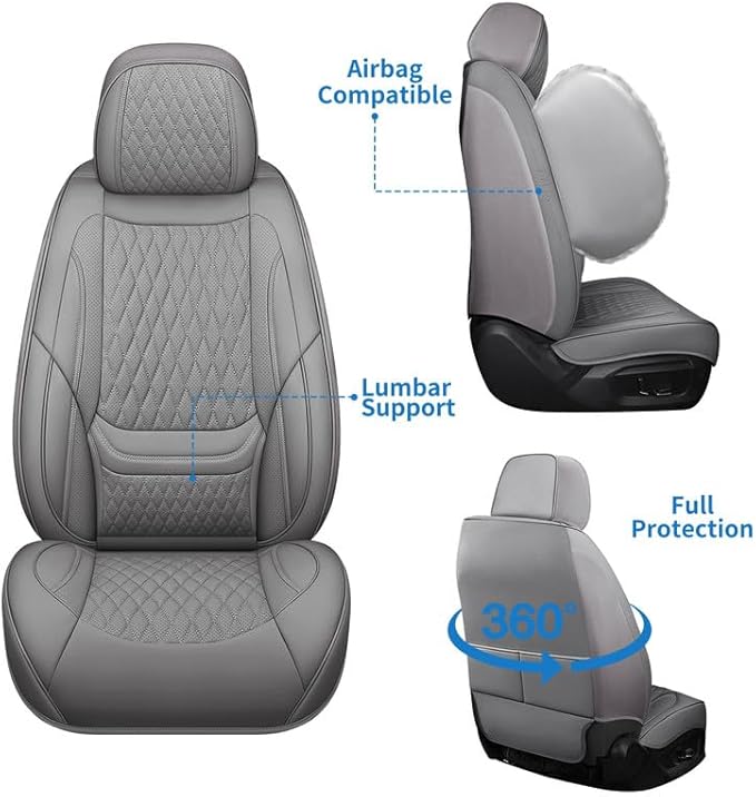Car Seat Covers Full Set Custom Fit for Saturn Aura 2006-2009 - Premium Faux Leather with Lumbar Support | Breathable, Waterproof, Anti-Slip, Durable (Gray,Full Set)