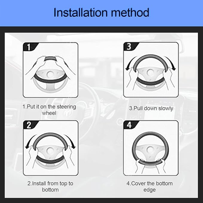 Car Steering Wheel Cover, Microfiber PU Leather Elastic Carbon Fiber Auto Steering Wheel Protector, 15 Inch Breathable Anti-Slip for Women Men, Car Interior Accessories for Most Cars (Black)