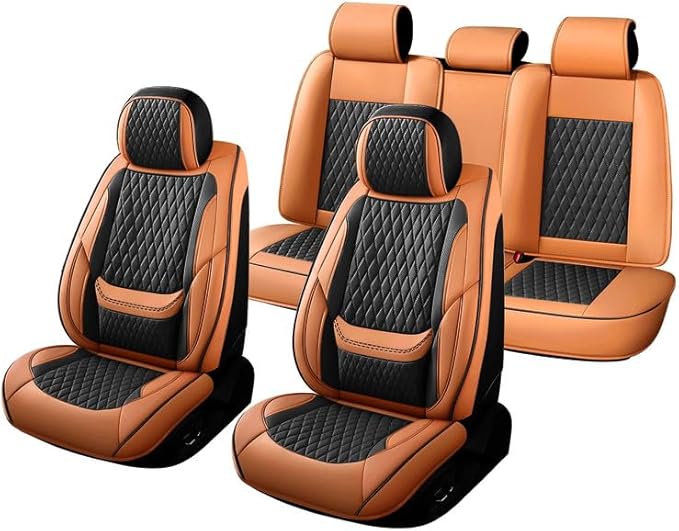 Car Seat Covers Full Set Custom Fit for Chevrolet/Chevy Sonic 2011-2020 - Premium Faux Leather with Lumbar Support | Breathable, Waterproof, Anti-Slip, Durable (Black&Brown,Full Set)